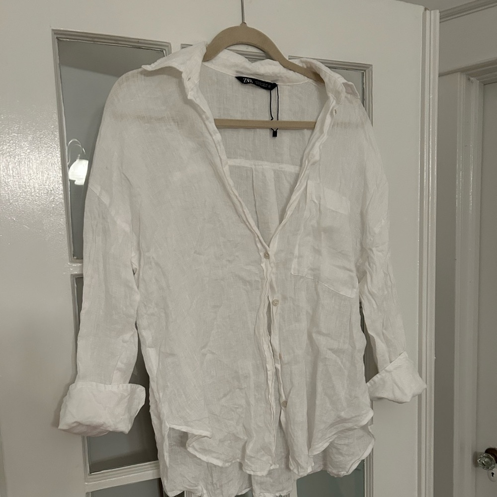 Zara white linen button down